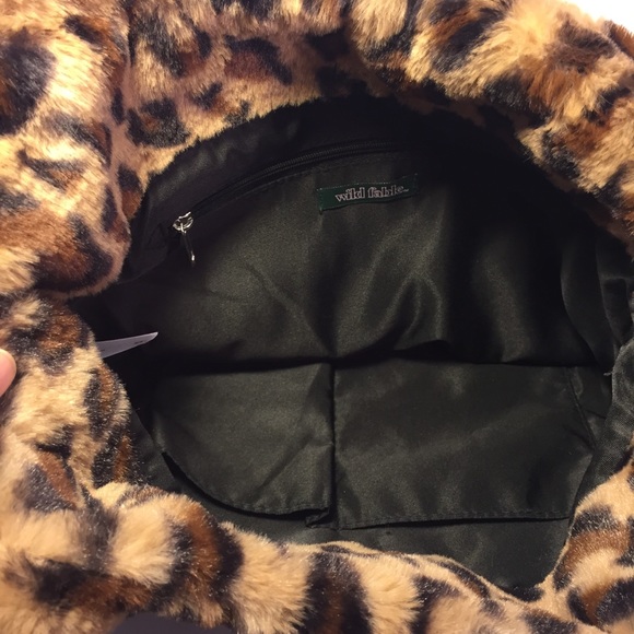 Animal Print Tote Bag Leopard Faux Fur Handbag - Picture 5 of 8